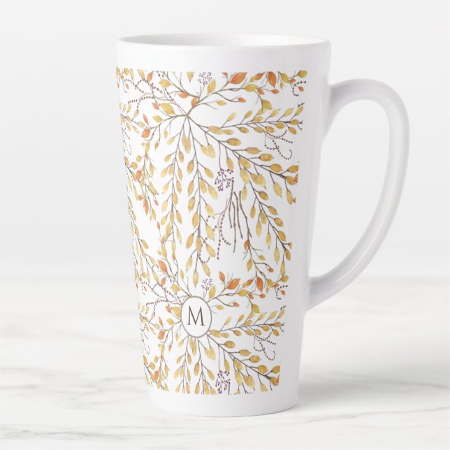 Tasse Latte Élégant Motif de feuillage d'automne personnalisé (Droite)