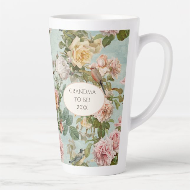 Tasse Latte Élégant motif floral Blush Rose Aqua Grandma (Droite)