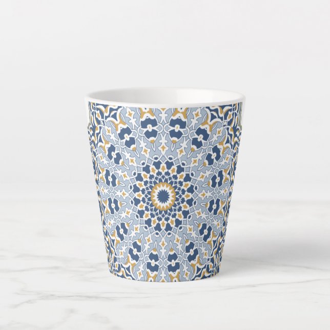 Tasse Latte Élégant Motif oriental perse bleu arabesque (Devant)