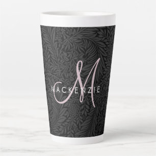 Tasse Latte Élégant noir flou rose Script Monogramme