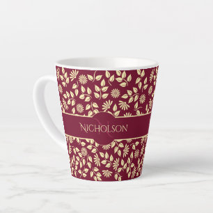 Tasse Latte Élégant nom de monogramme Leaf Daisy Motif Bourg