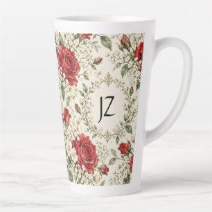 Tasse Latte Élégant poinsettia et houx de Noël vintage