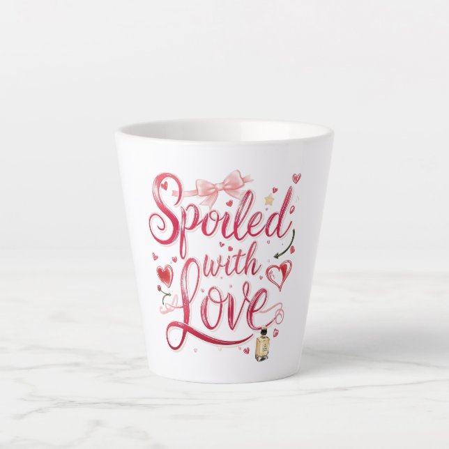 Tasse Latte Elegant Red Script with Champagne (Devant)