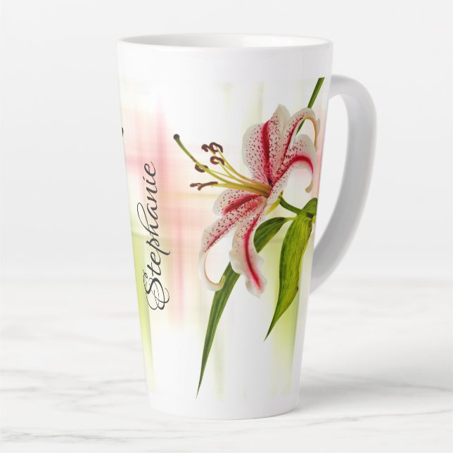 Tasse Latte Elégant rose Stargazer Lily Floral Photographie (Angle droit)