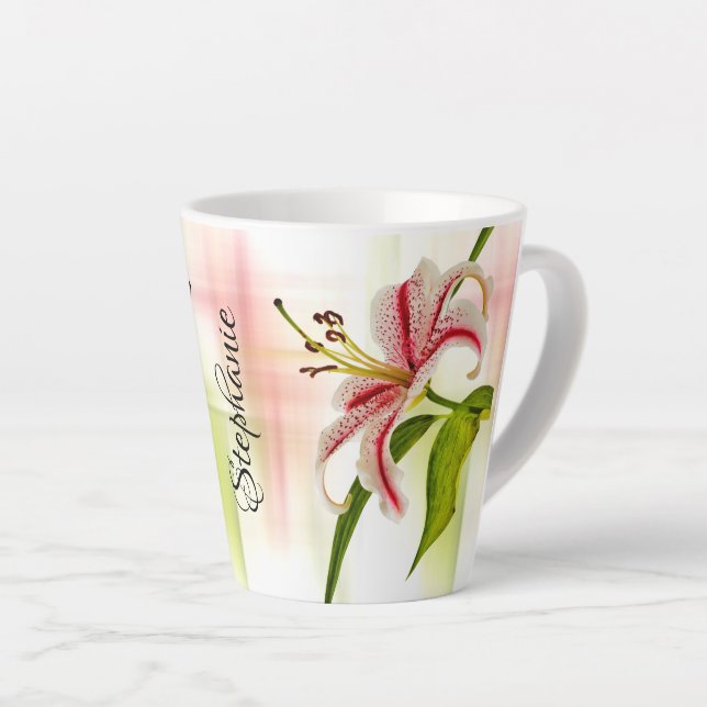 Tasse Latte Elégant rose Stargazer Lily Floral Photographie (Angle droit)