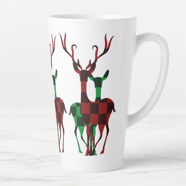 Tasse Latte Élégant rouge et vert Buffalo Plaid Reindeer Coupl (Droite)
