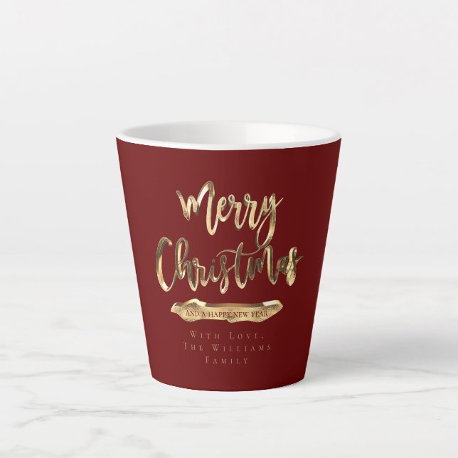 Tasse Latte Élégant Script Joyeux Noël et Bonne Année (Devant)