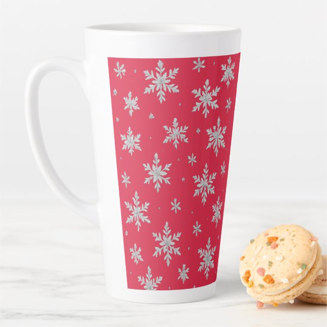 Tasse Latte Elegant Silver Snowflake | Winter Holiday  (En situation)