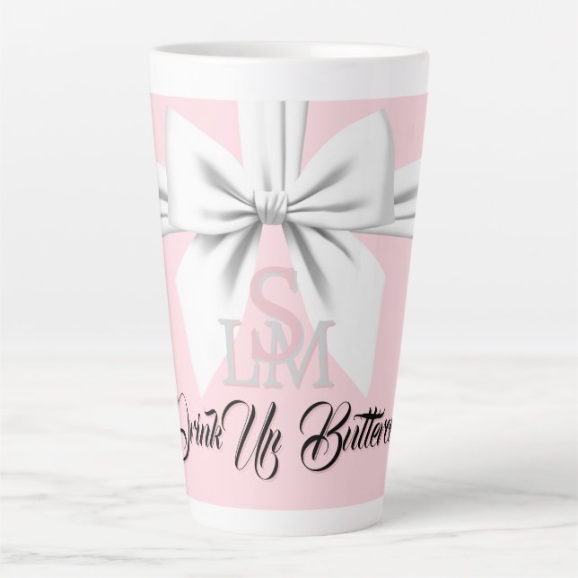 Tasse Latte Élégant Tiffany Anniversaire Monogramme rose (Devant)