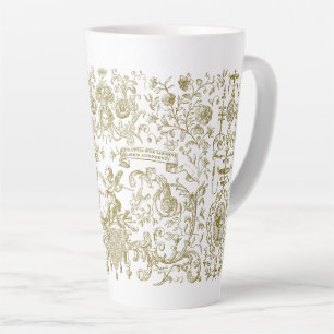 Tasse Latte Élégant Vintage Or Floral Baroque Or Beige