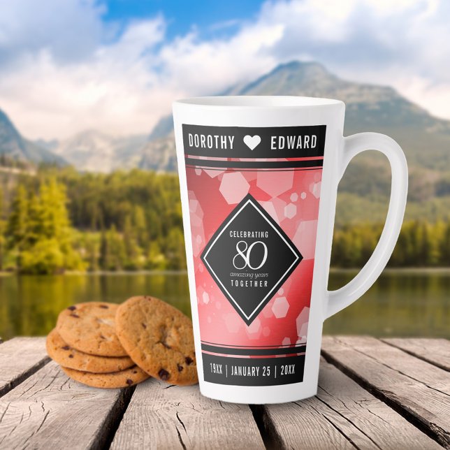 Tasse Latte Elégante 80ème anniversaire du Mariage de Ruby (Elegant 80th Ruby Wedding Anniversary Tall Latte Mug Cover Photo.)