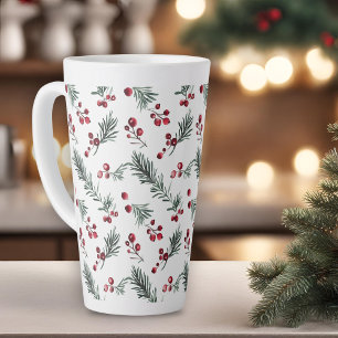 Tasse Latte Elégante aquarelle de Noël Motif botanique