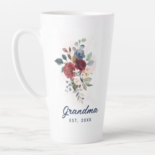 Tasse Latte Elégante aquarelle Floral Grandma personnalisée (Gauche)