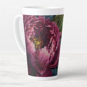 Tasse Latte Elégante aquarelle florale rose foncé