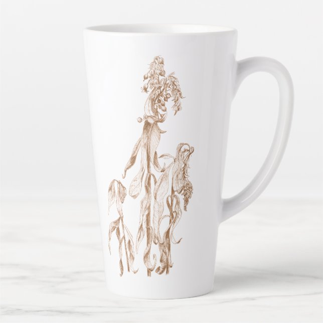 Tasse Latte Élégante Art Botanique Encre Cosy (Droite)