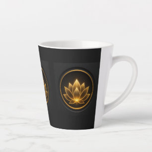 Tasse Latte Élégante Fleur de Lotus Dorée Lumineuse sur Fond S