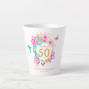 Tasse Latte Élégante Fleurissant 50e Anniversaire