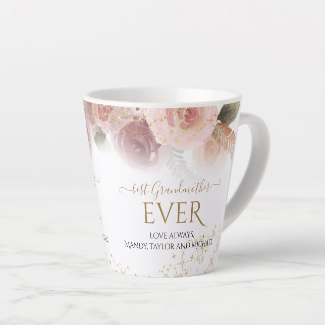 Tasse Latte Elégante Floral Meilleure Grand-Mère Parties scint (Angle droit)