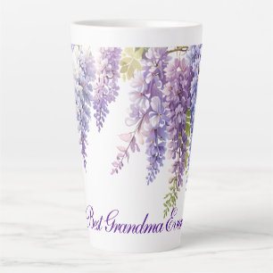 Tasse Latte Elégante glycine couleur pourpre à l'aquarelle flo