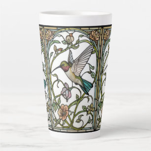 Tasse Latte Élégante illustration de colibri dans un style bot