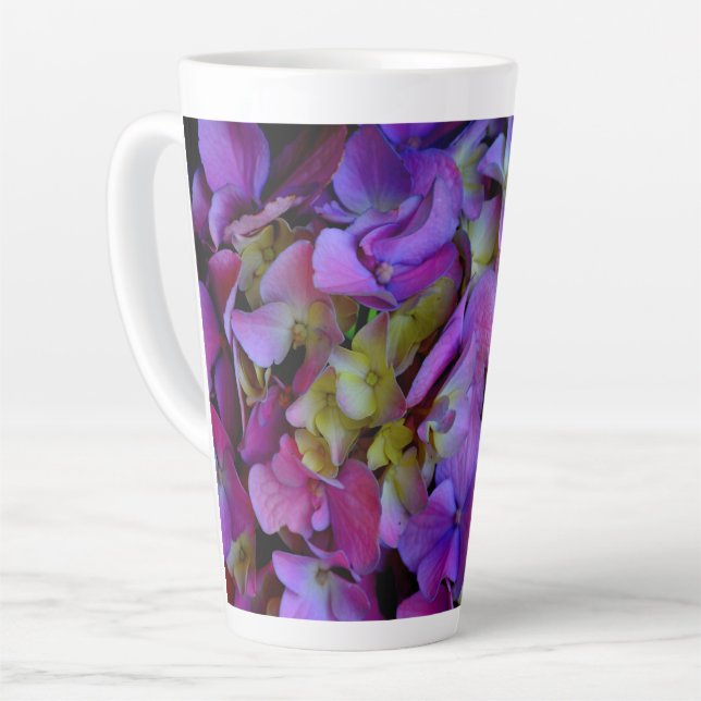 Tasse Latte Elégante magenta rose violet foncé hydrangées flor (Angle gauche)