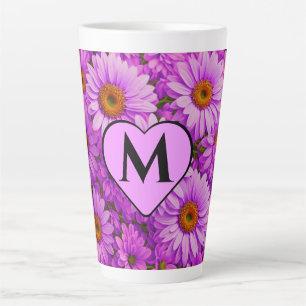 Tasse Latte Élégante marguerite florale magenta rose foncé