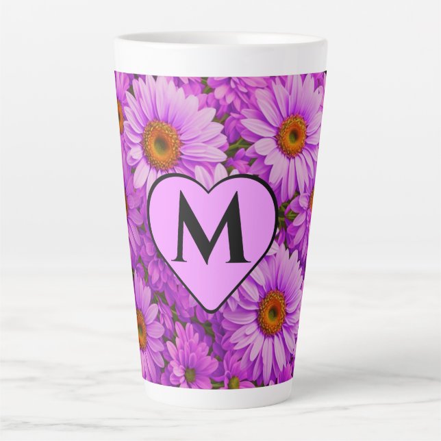 Tasse Latte Élégante marguerite florale magenta rose foncé (Devant)