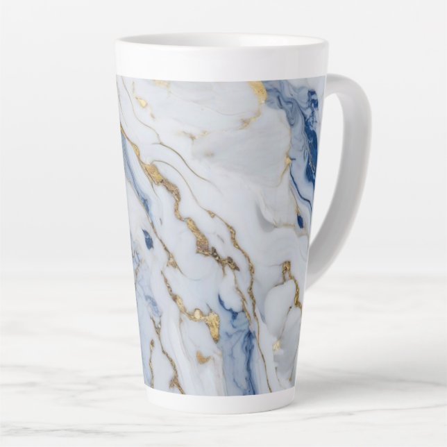 Tasse Latte Elégante motif en granit bleu blanc (Angle droit)