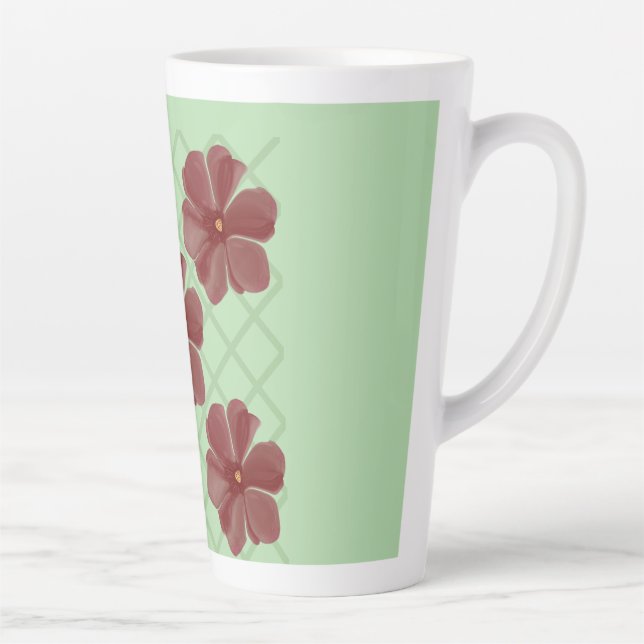 Tasse Latte Élégante patte de treillis florale et verte sauge  (Droite)