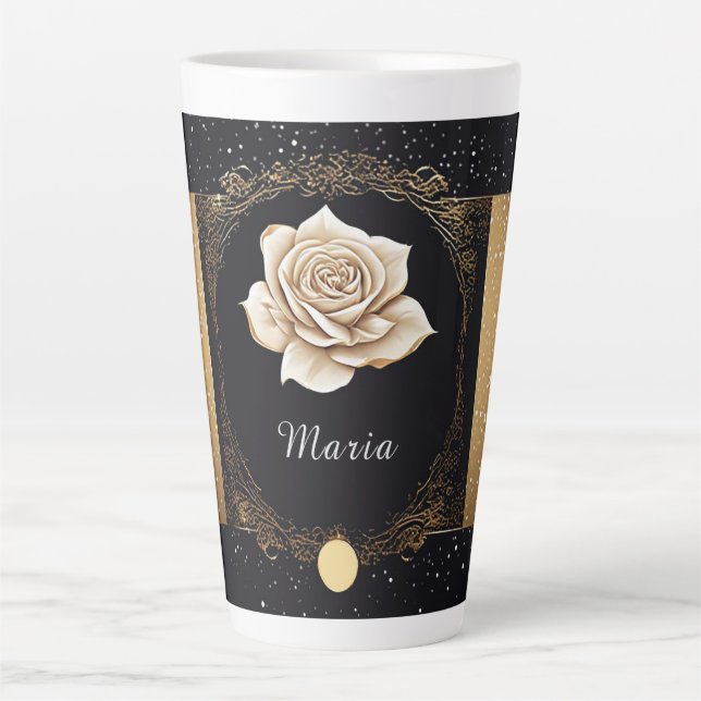 Tasse Latte Elégante Rose blanche et Gold Design (Devant)
