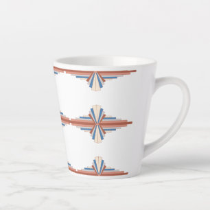 Tasse Latte Éléments Art déco en or rose, marron & bleu
