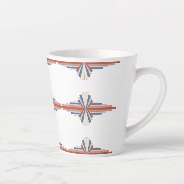 Tasse Latte Éléments Art déco en or rose, marron & bleu (Droite)