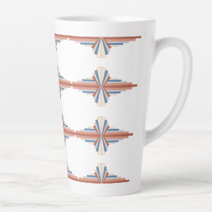 Tasse Latte Éléments Art déco en or rose, marron & bleu
