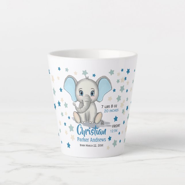 Tasse Latte Eléphant Bébé mignon avec oreilles bleues Boy Stat (Devant)