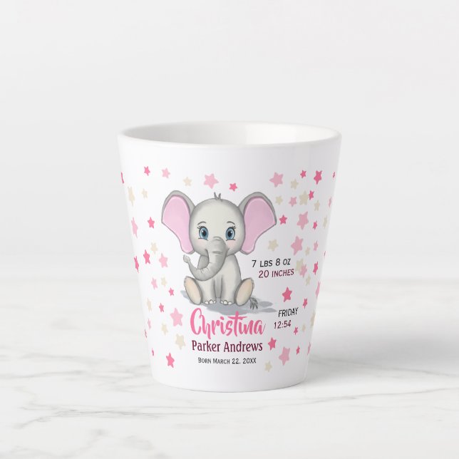 Tasse Latte Eléphant bébé mignon avec oreilles roses statistiq (Devant)