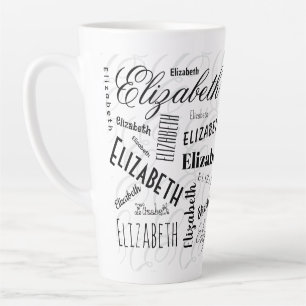Tasse Latte Elizabeth Typographie Nom noir blanc