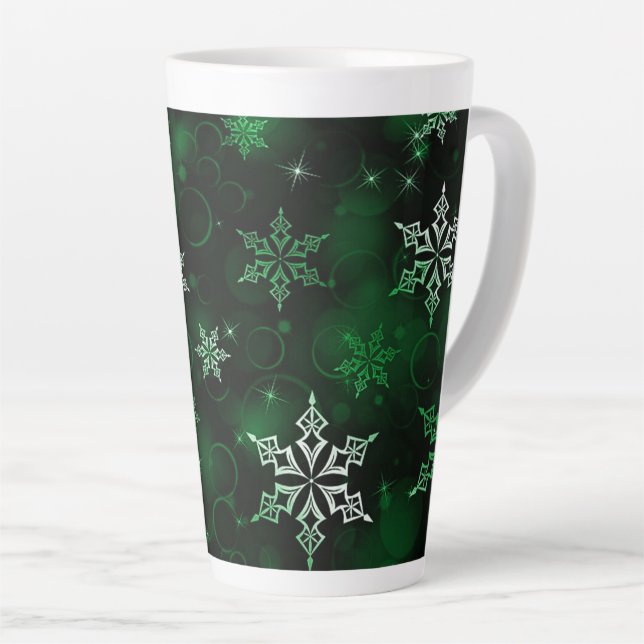 Tasse Latte Emerald Green Snowflake Motif (Angle droit)