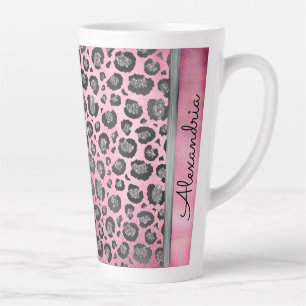 Tasse Latte Empreinte de léopard Glittery sur brillant rose ch
