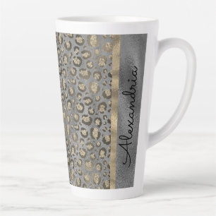 Tasse Latte Empreinte de léopard Glittery sur Glossy Grey