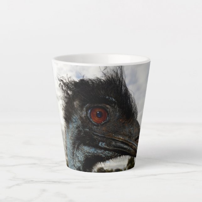 Tasse Latte Emu Avec Des Yeux Qui Se Tient, (Devant)