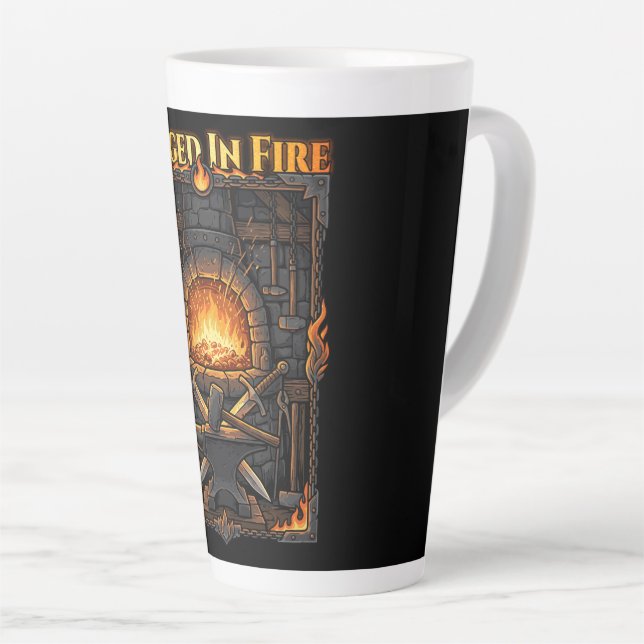 Tasse Latte Enclume et épées de forge de forgeron épique Art f (Angle droit)