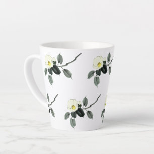 Tasse Latte encre blanche de camélia sumi et aquarelle japonai