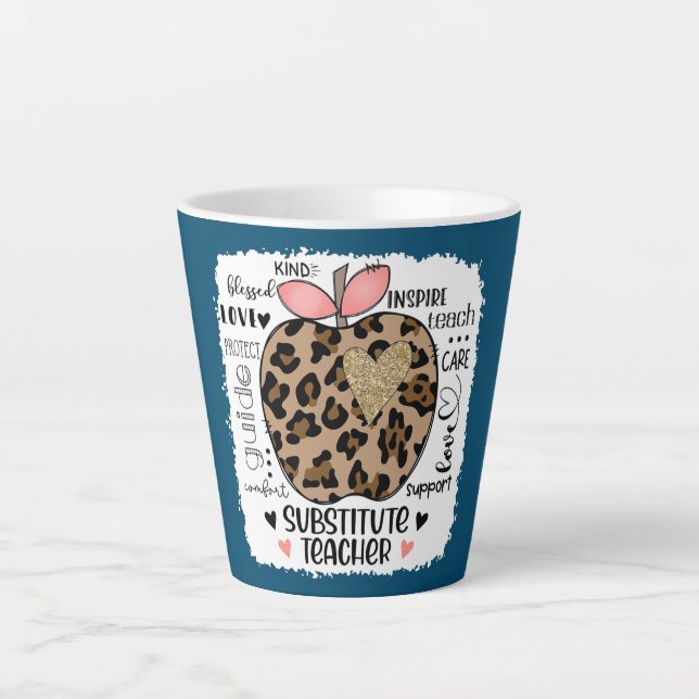 Tasse Latte enseignant Leopard Apple enseignant substitut (Devant)