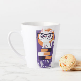 Tasse Latte ENSEIGNANTS ANGLAIS Cadeau - Cute Kawaii Chat Purp