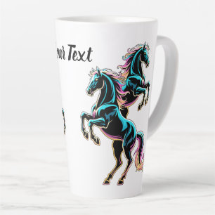 Tasse Latte Enseigne au néon Cheval Style Rétro Glitch