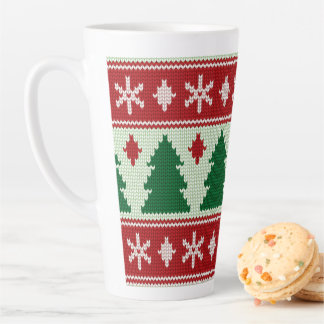 Tasse Latte Épinettes et flocons de neige tricotés