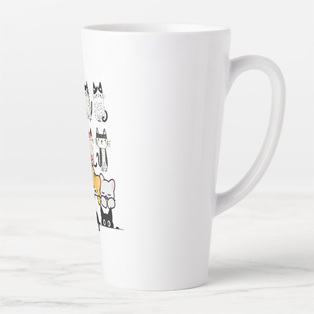 Tasse Latte Équipe de chats illustrés mignons sur fond noir (Droite)