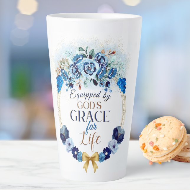 Tasse Latte Équipé par la Grace Elegant Blue Gold Floral de Di (Créateur téléchargé)