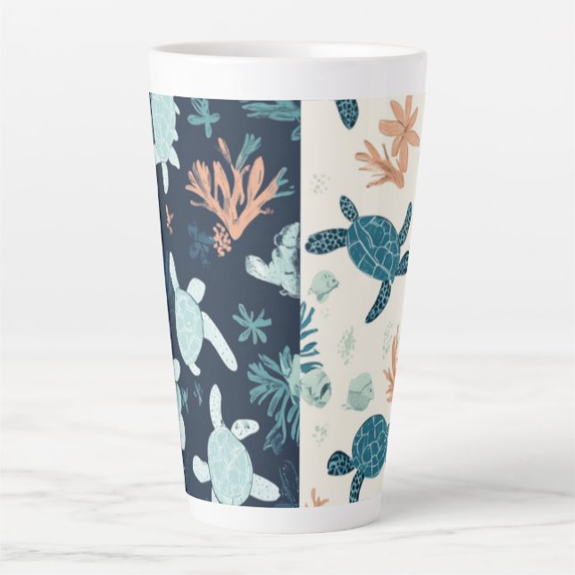 Tasse Latte "Escapade sous-marine - Art de la tortue de mer (Devant)