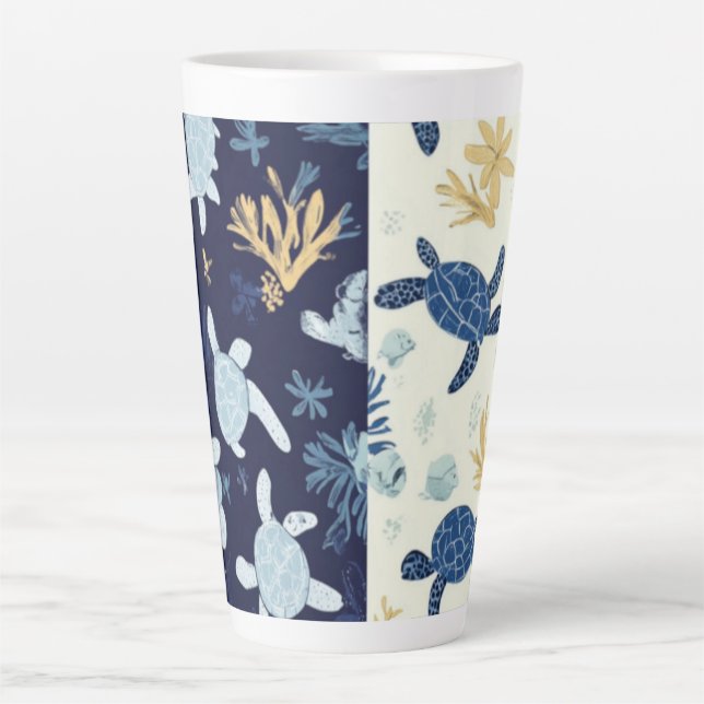 Tasse Latte "Escapade sous-marine - Art de la tortue de mer (Devant)